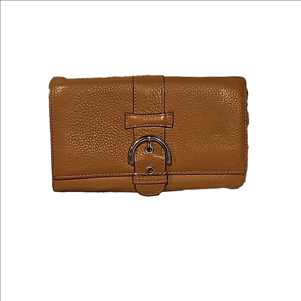 Talbots flap front leather wallet excellent condition camel color lesther